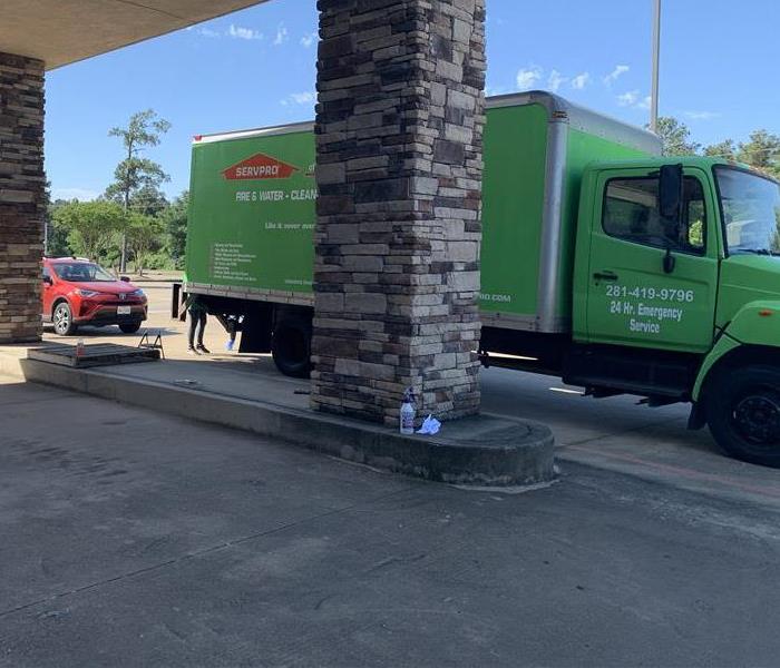 a green truck parked