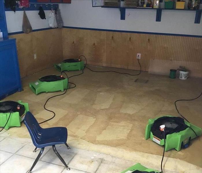 Air movers on floor.