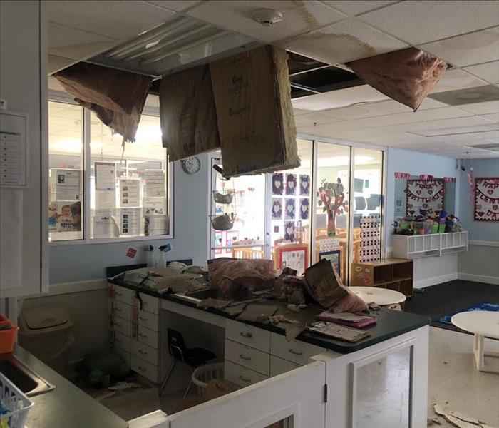 Ceiling with insulation caved in.